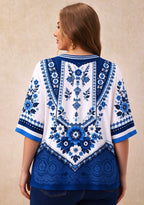 Women’s Tennessee Titans Boho Floral V-Neck 3/4 Sleeve Shirt