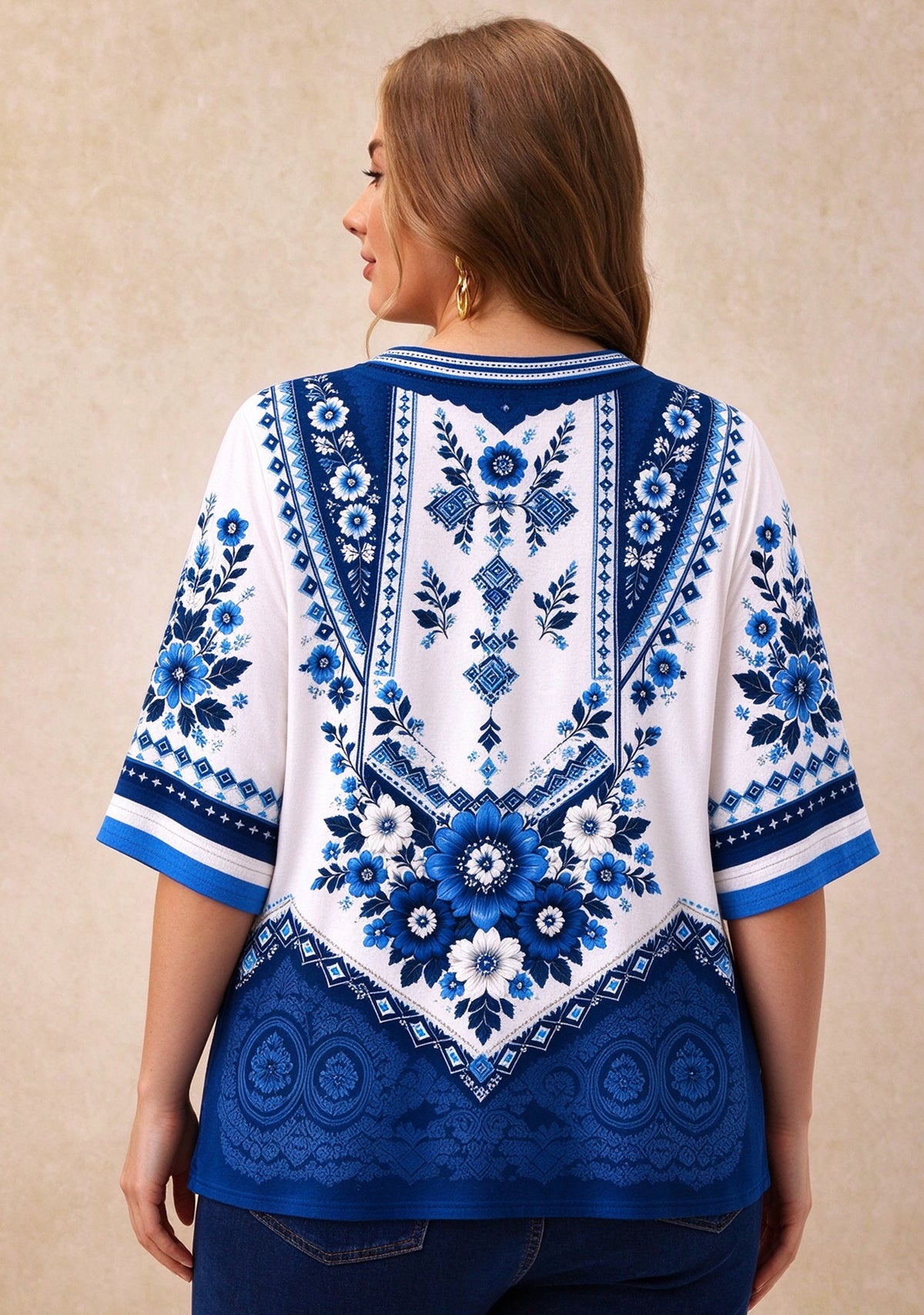 Women’s Tennessee Titans Boho Floral V-Neck 3/4 Sleeve Shirt