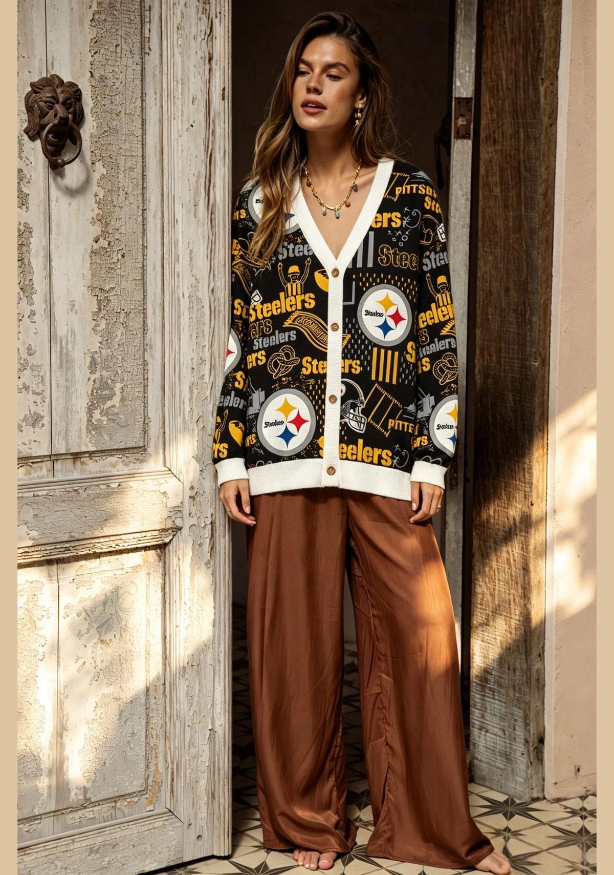 Pittsburgh Steelers City‑Inspired Doodle All‑Over Print Lightweight Cardigan Main image