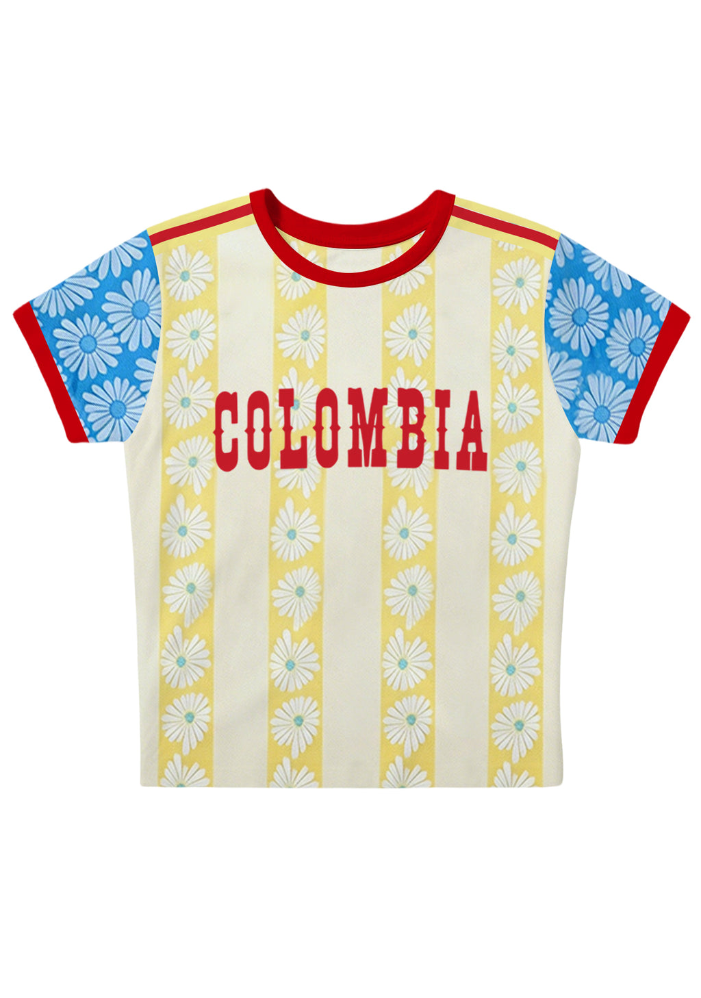 Colombia Floral Stripe Soccer Y2K Baby Tee