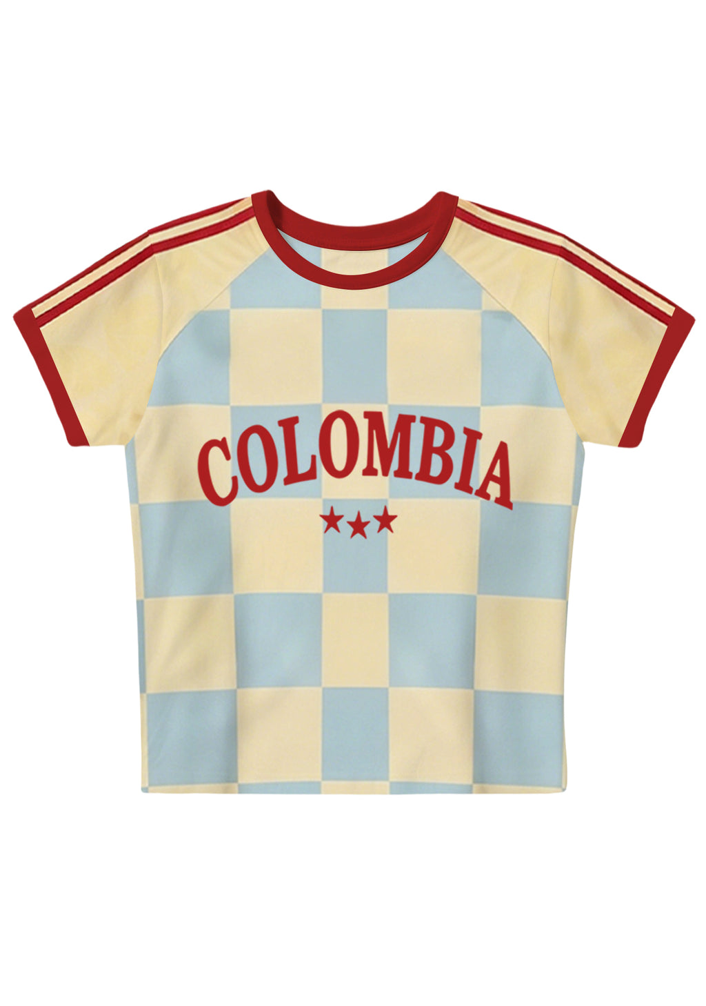 Pastel Checkerboard Colombia Y2K Baby Tee