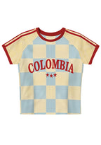 Pastel Checkerboard Colombia Y2K Baby Tee