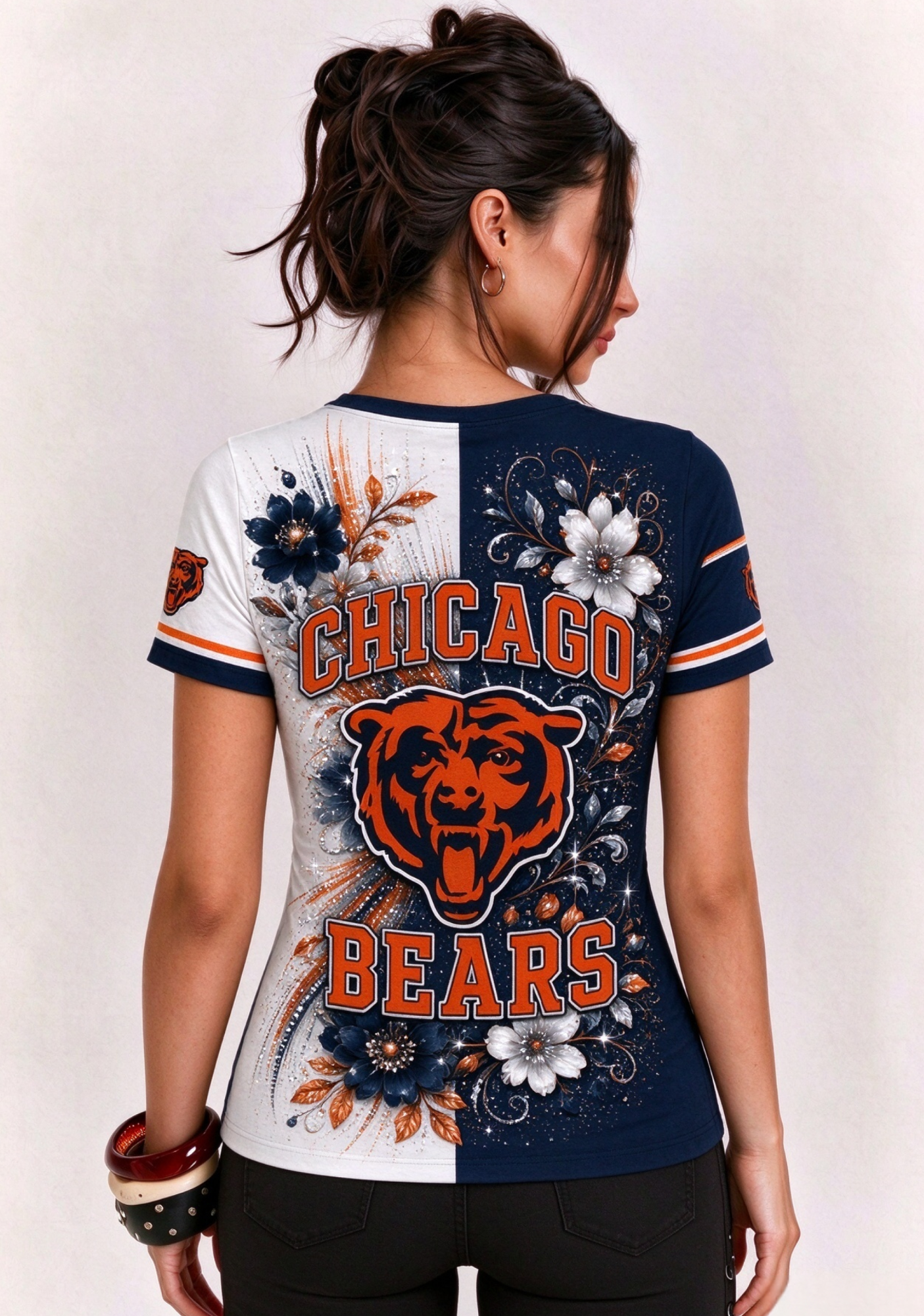 Women Chicago Bears Floral Henley T-Shirt Secondary image