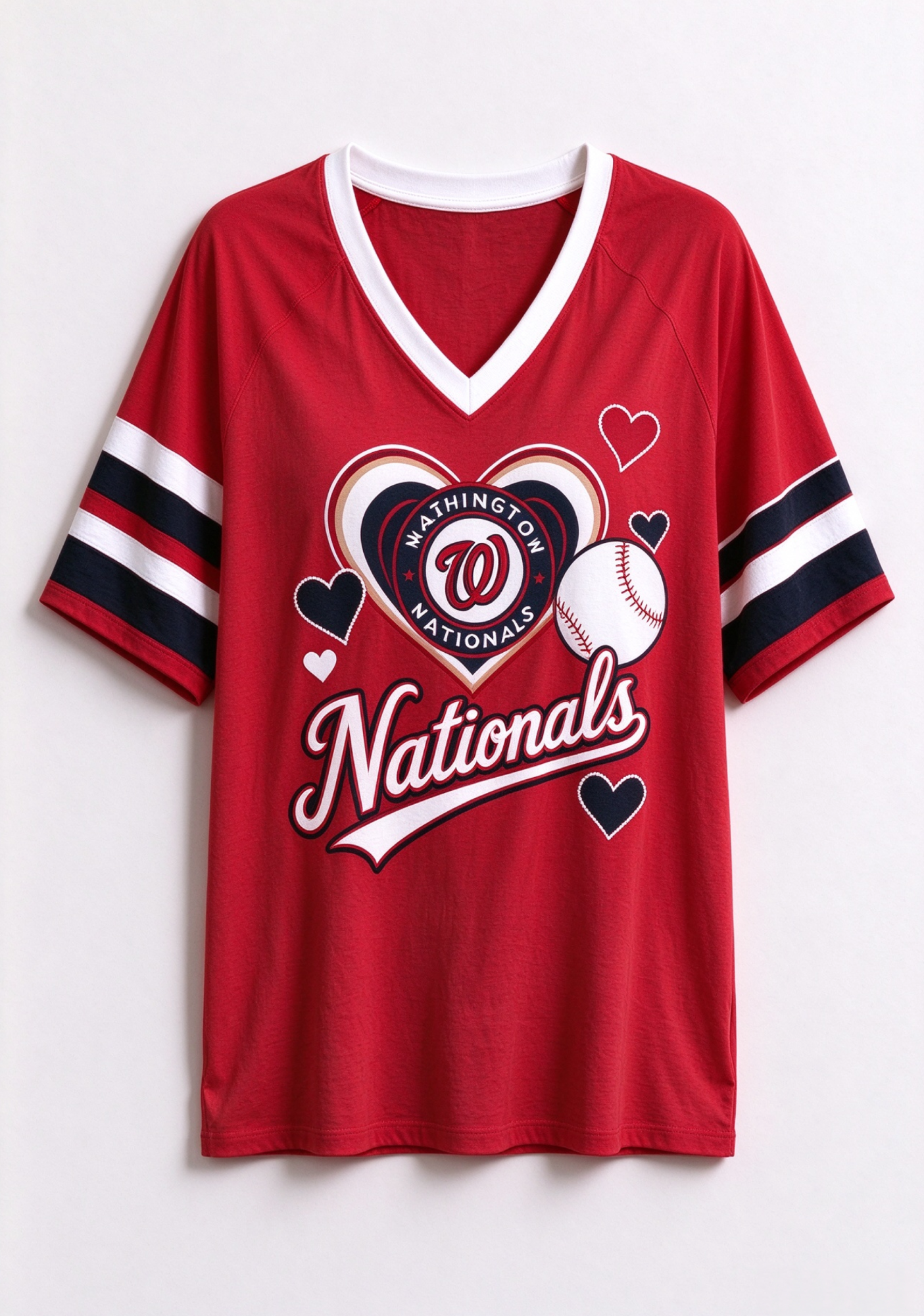 Women Washington Nationals Heart Baseball Graphic V-Neck T-Shirt Secondary image
