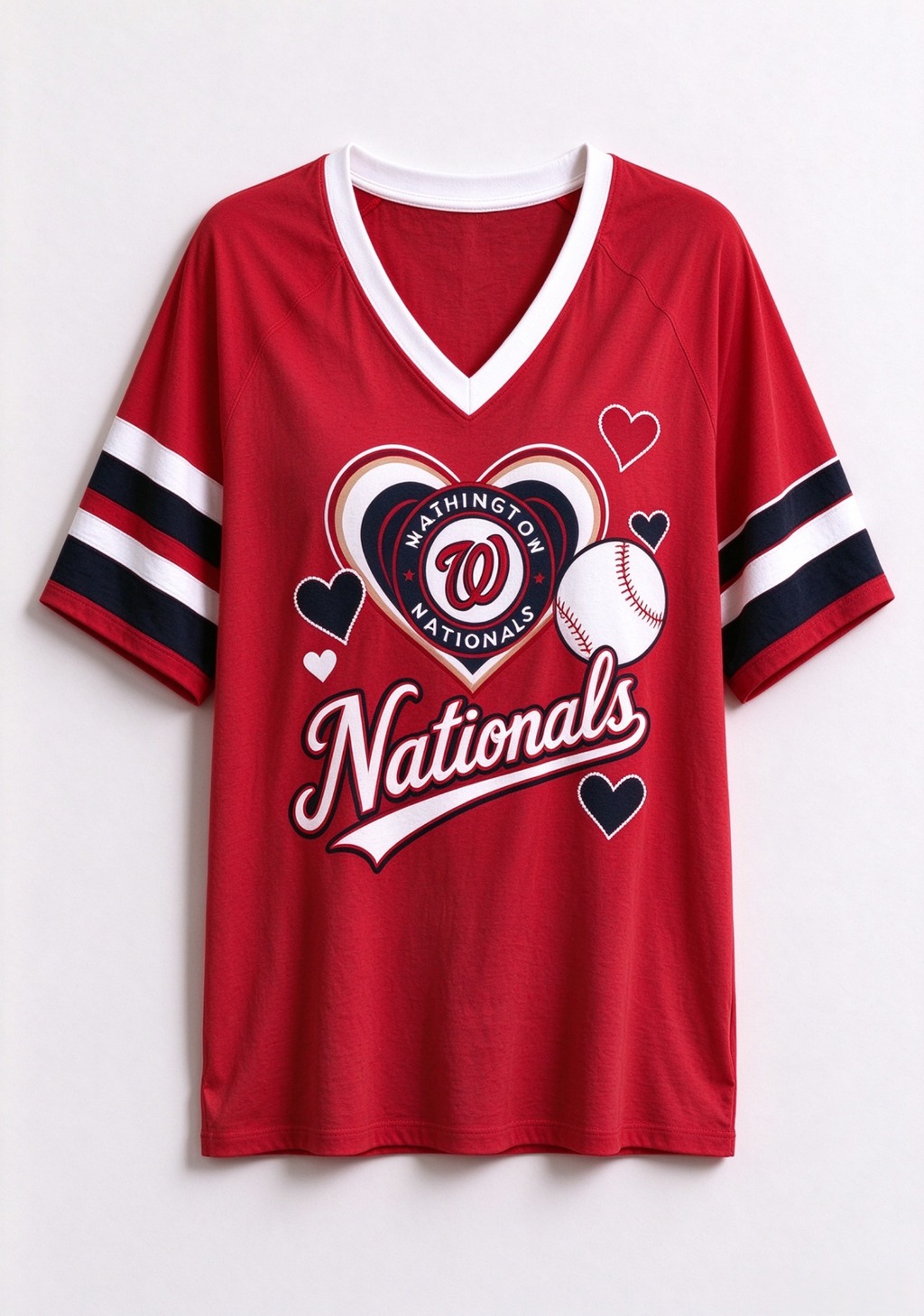 Women Washington Nationals Heart Baseball Graphic V-Neck T-Shirt