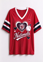 Women Washington Nationals Heart Baseball Graphic V-Neck T-Shirt
