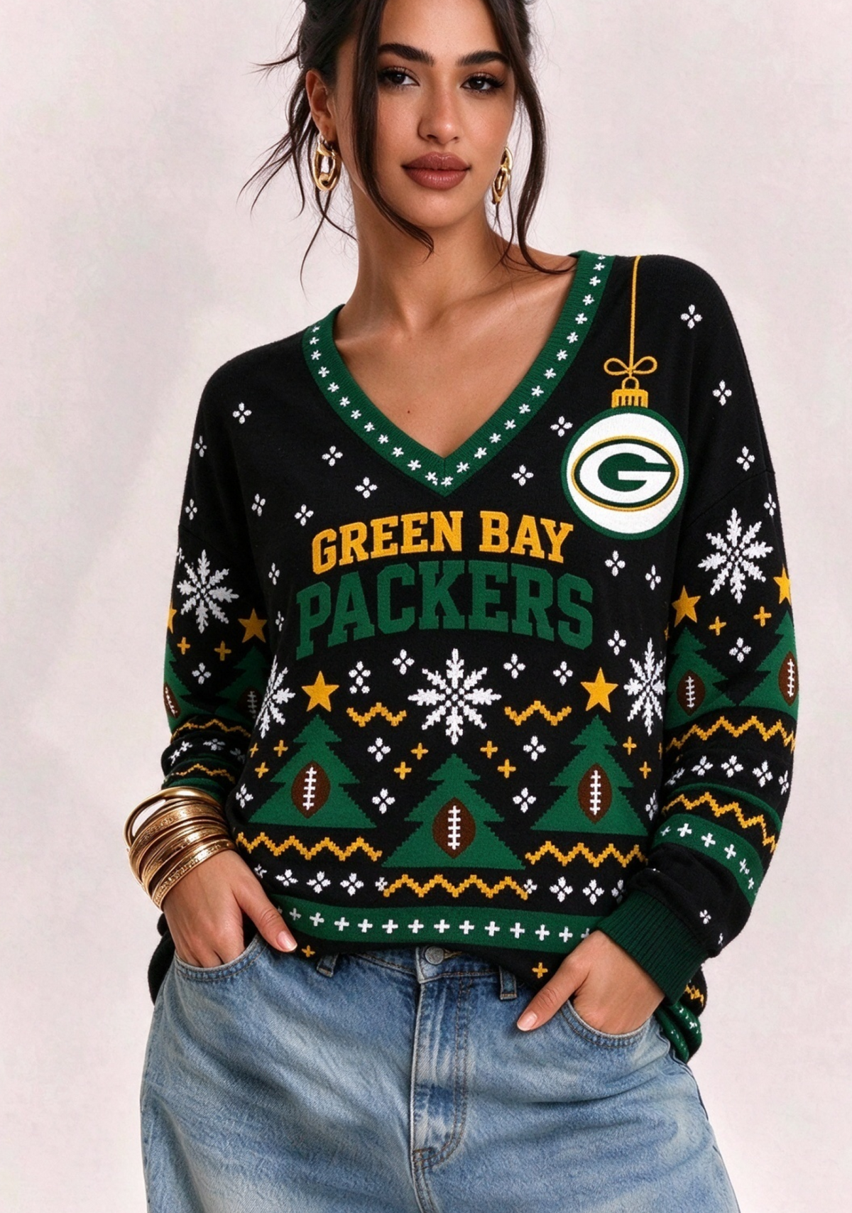 Women’s Green Bay Packers Ugly NFL Christmas Sweatshirt Main image