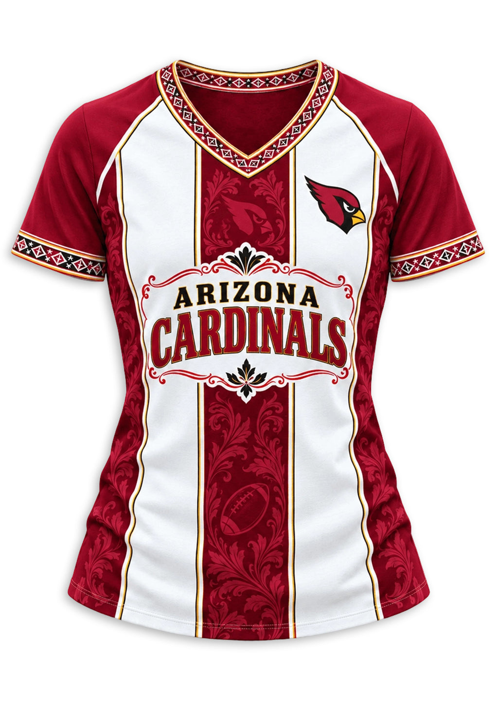 Women's Arizona Cardinals Floral Baroque Striped V-Neck T-Shirt