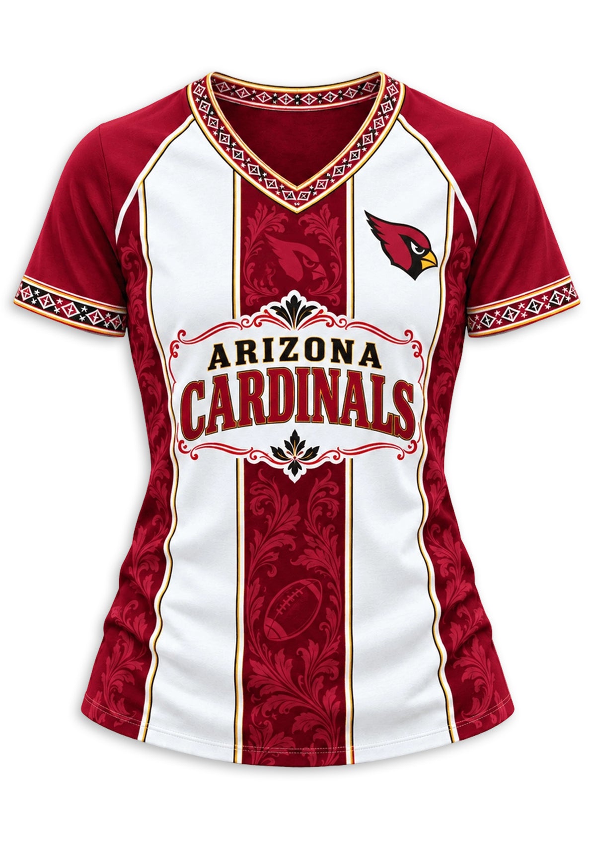 Women's Arizona Cardinals Floral Baroque Striped V-Neck T-Shirt