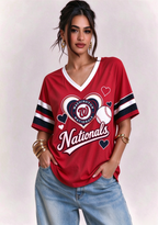 Women Washington Nationals Heart Baseball Graphic V-Neck T-Shirt