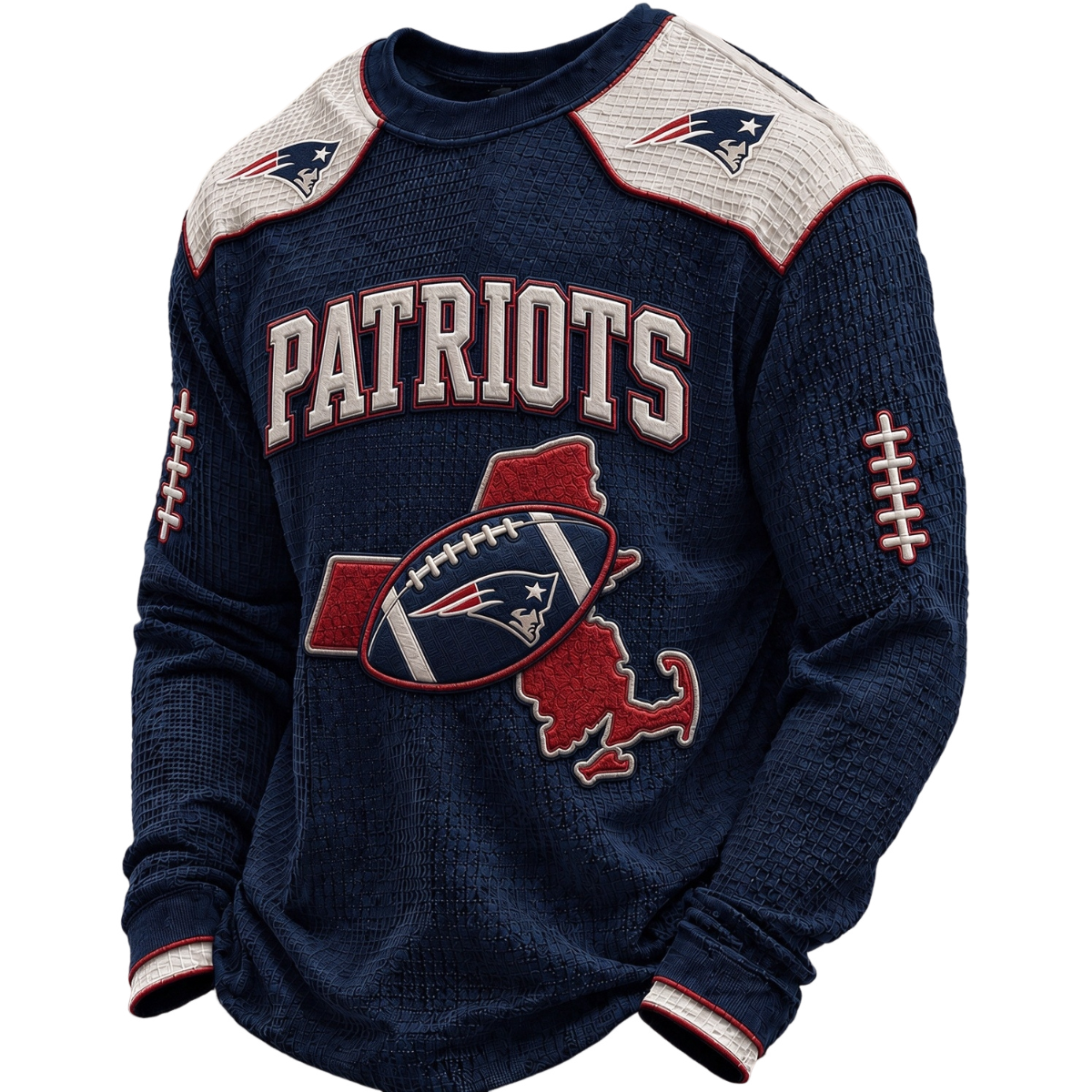 New England Patriots Waffle Knit Long-Sleeve Sweatshirt