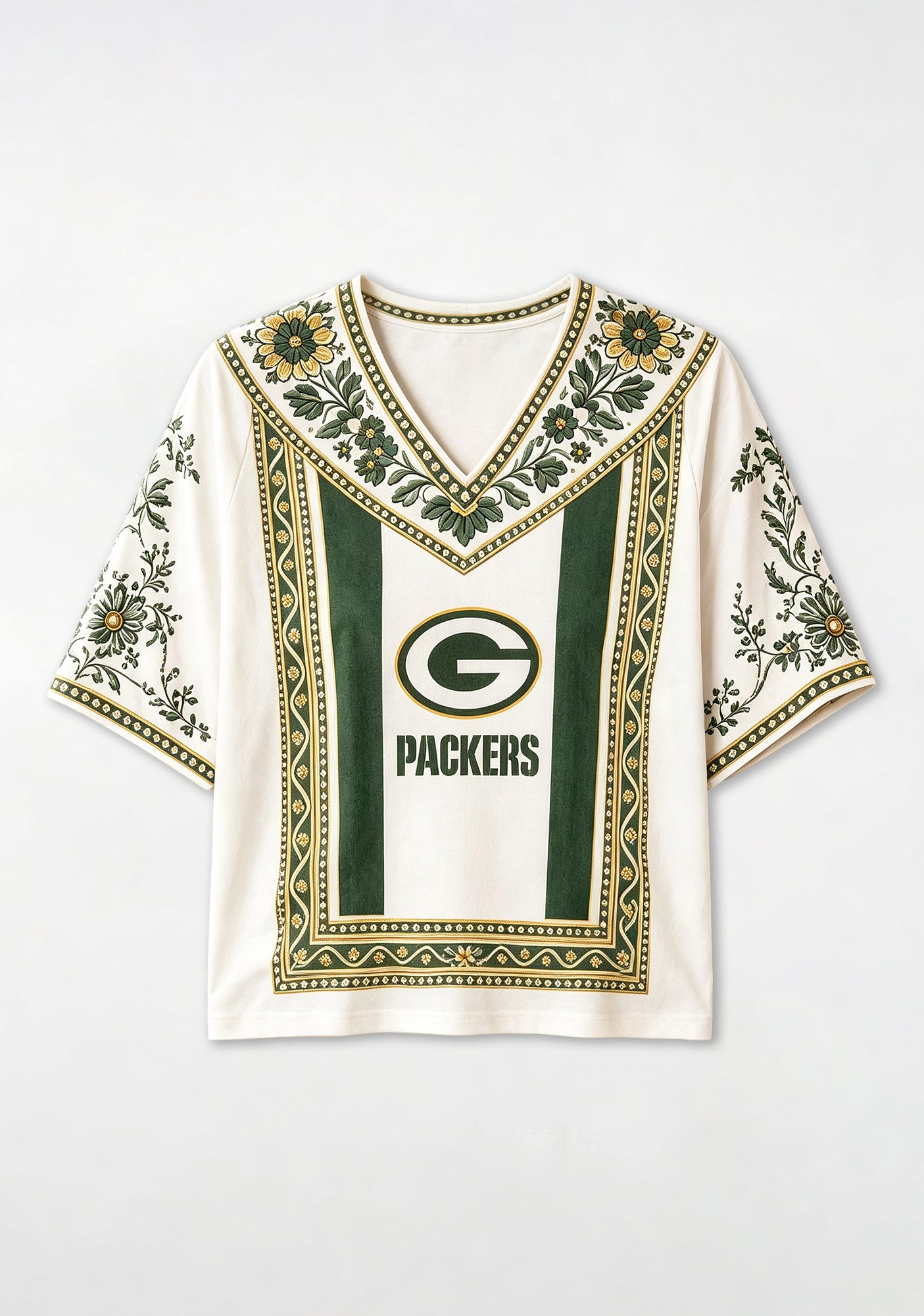 Boho Floral Green Bay Packers V-Neck Blouse Secondary image