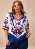 Women’s Buffalo Bills Boho Floral V-Neck 3/4 Sleeve Shirt