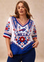 Women’s Buffalo Bills Boho Floral V-Neck 3/4 Sleeve Shirt