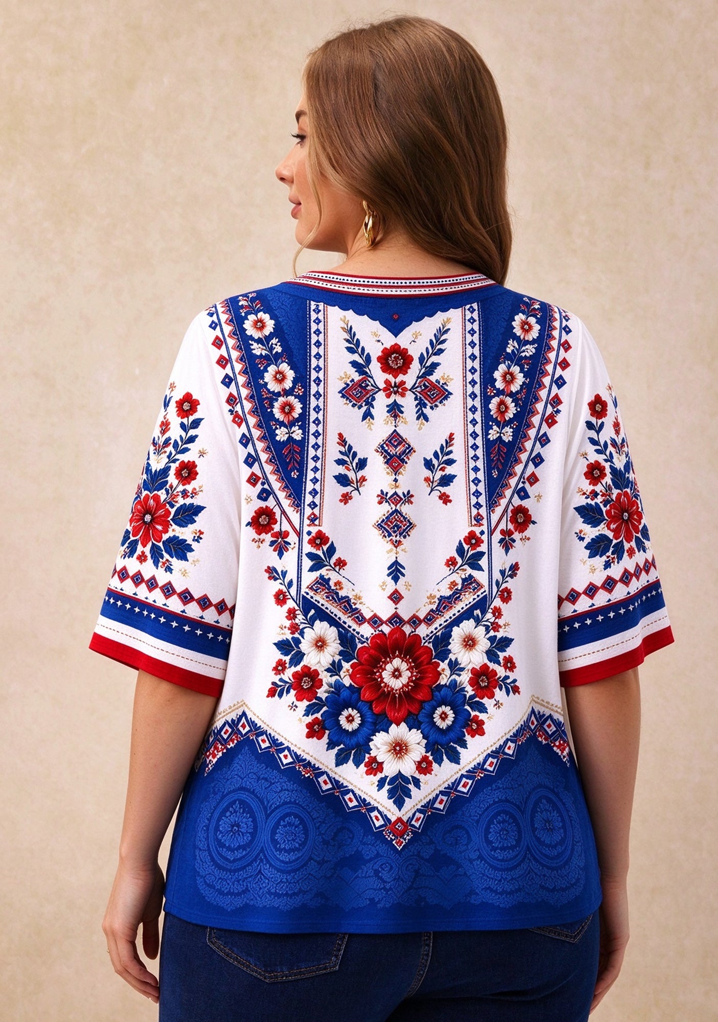 Women’s Buffalo Bills Boho Floral V-Neck 3/4 Sleeve Shirt Secondary image