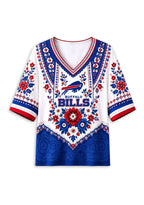 Women’s Buffalo Bills Boho Floral V-Neck 3/4 Sleeve Shirt