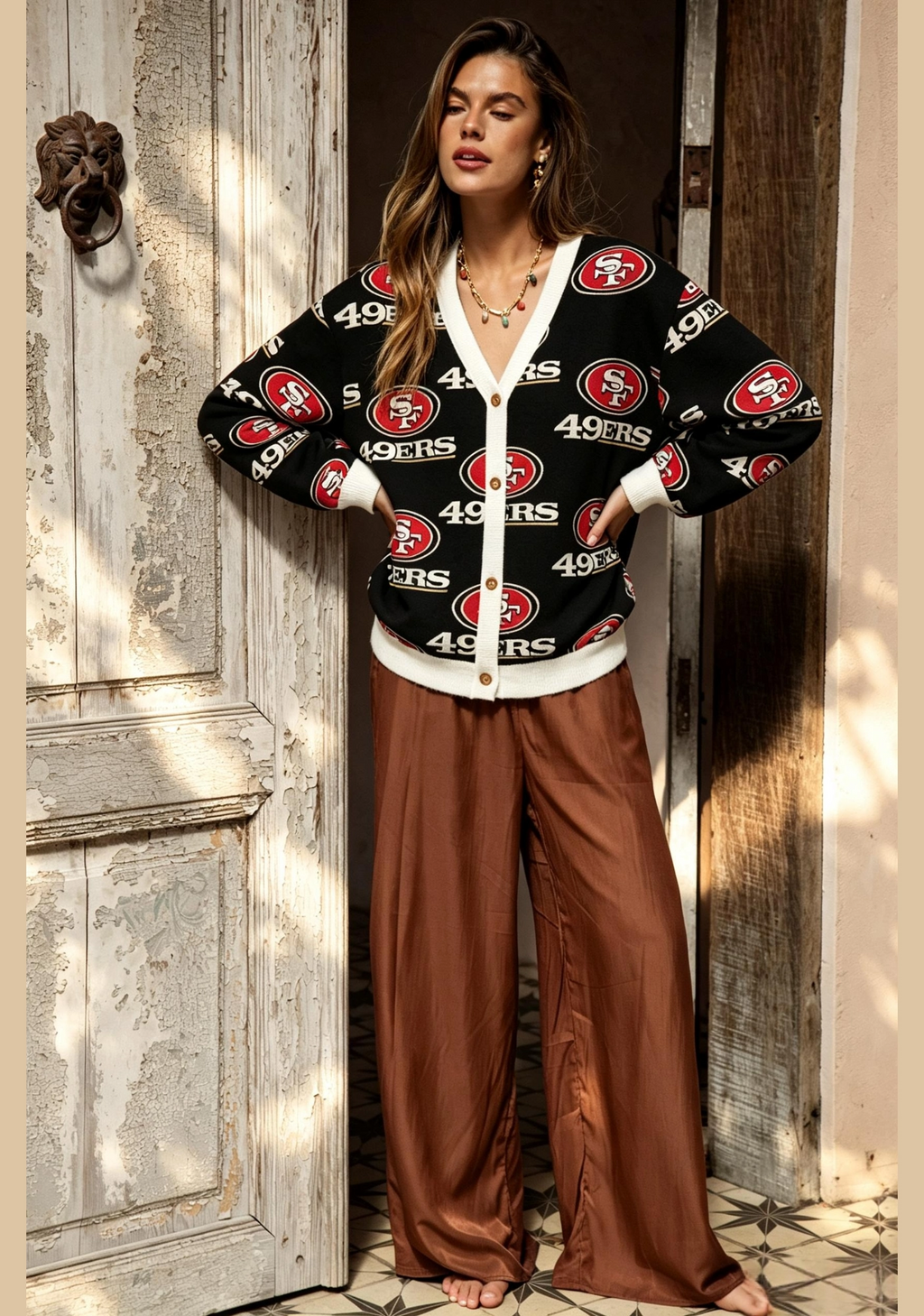 San Francisco 49ers All‑Over Print Lightweight Cardigan