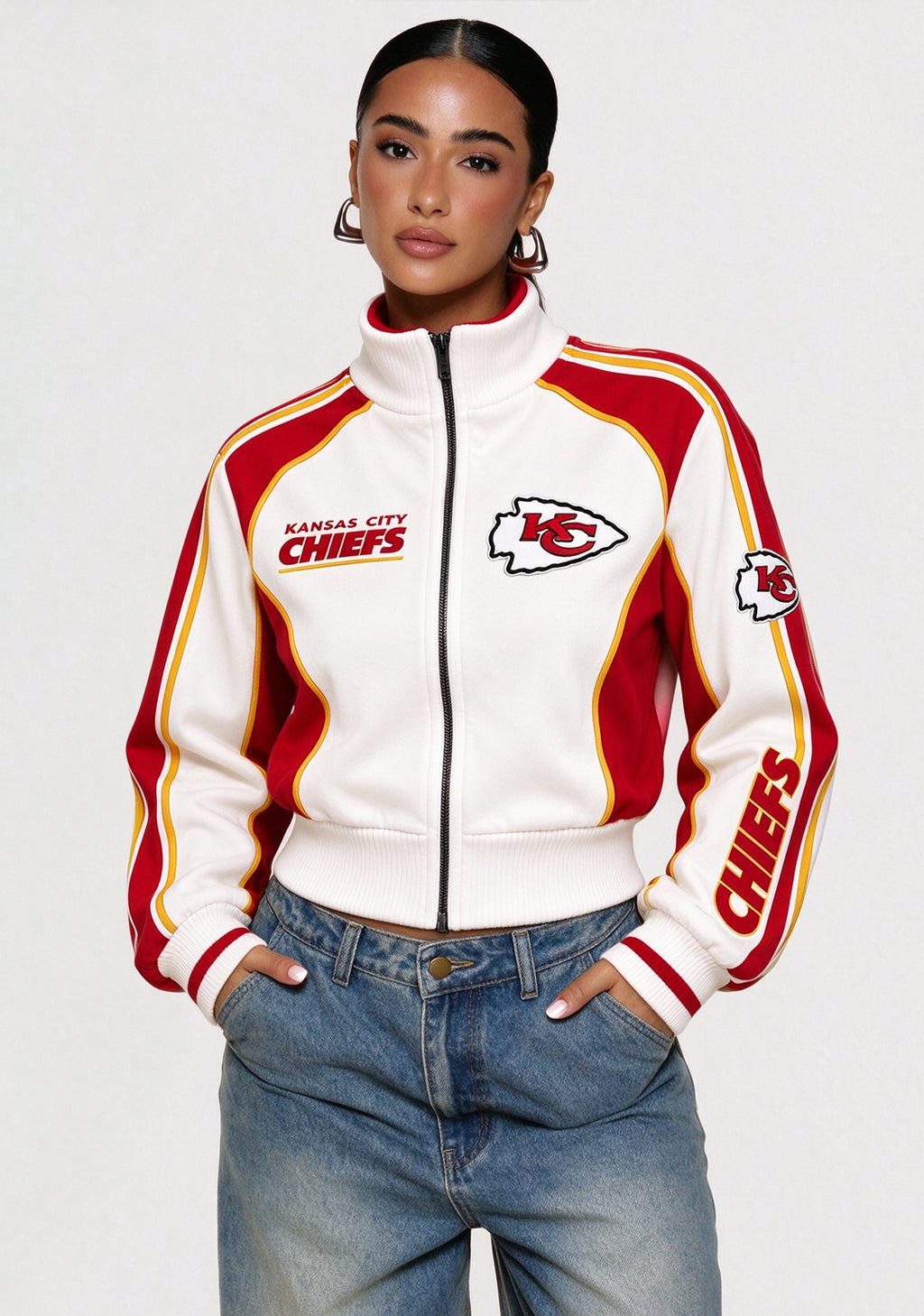 Women's Kansas City Chiefs Cropped Zip Up Track Jacket