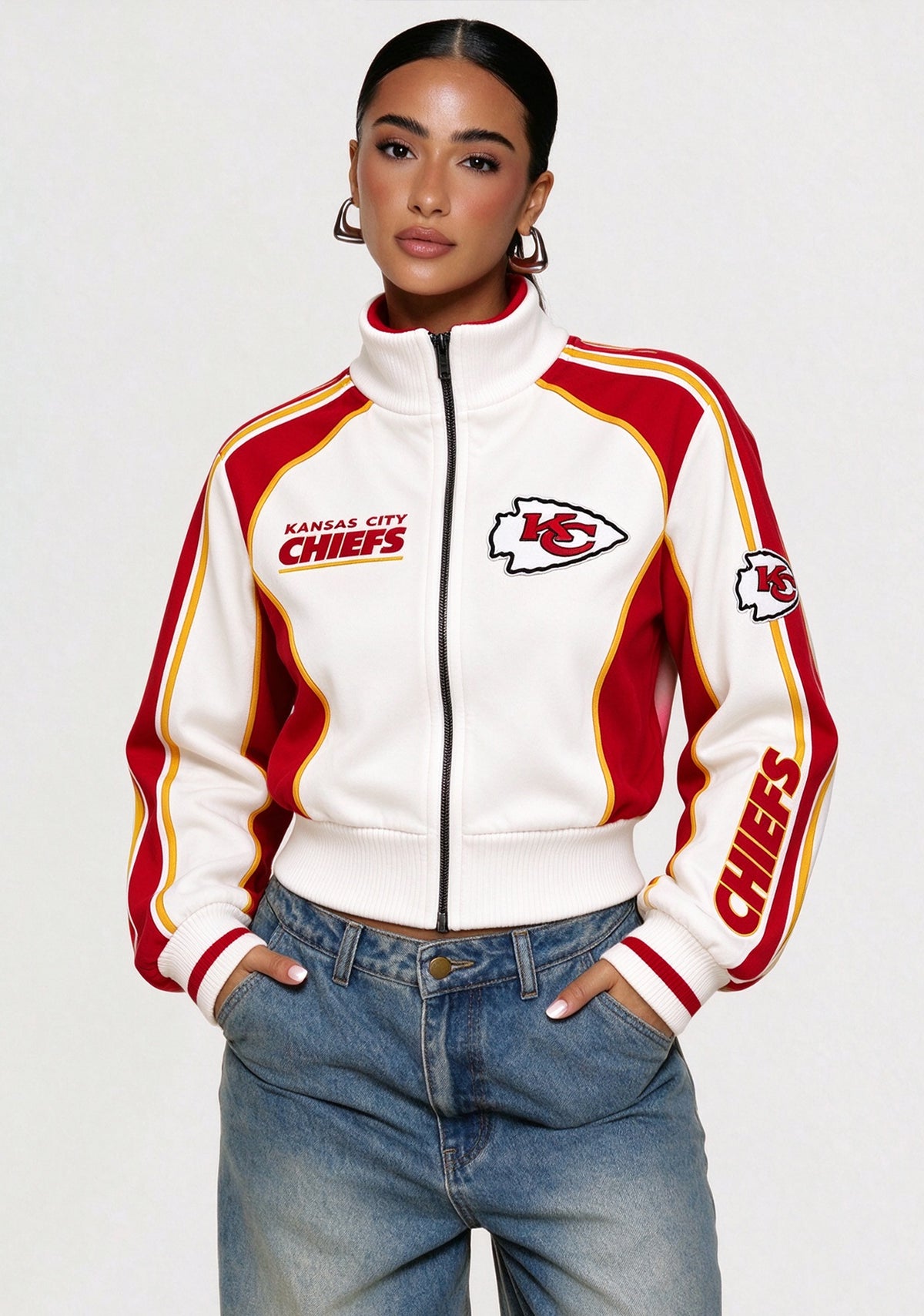 Women's Kansas City Chiefs Cropped Zip Up Track Jacket