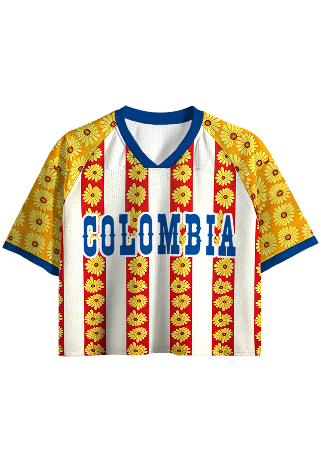Colombia Sunflower Stripe Retro Cropped Mesh Jersey Shirt