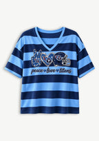 Women's Peace Love Tennessee Titans Football Striped V Neck T-Shirt