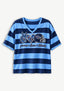 Women's Peace Love Tennessee Titans Football Striped V Neck T-Shirt
