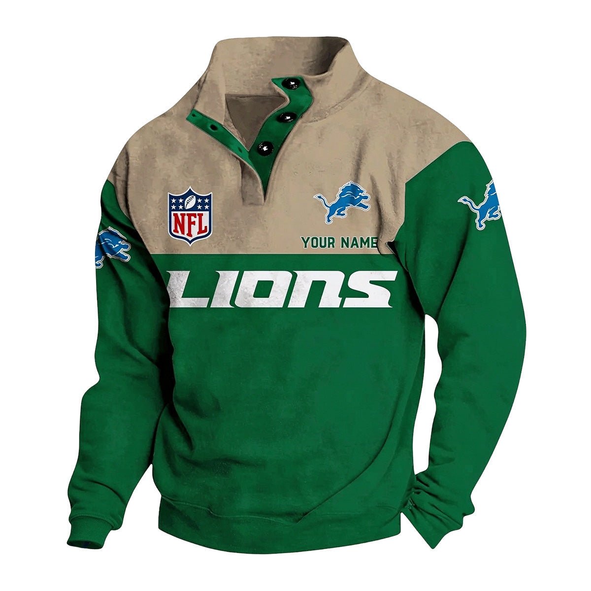 Men's Detroit Lions Button Mock Neck Sweatshirt