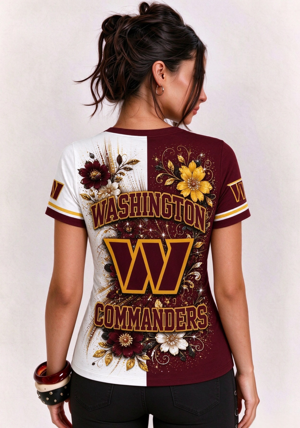 Women Washington Commanders Floral Henley T-Shirt