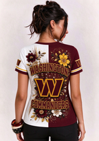 Women Washington Commanders Floral Henley T-Shirt