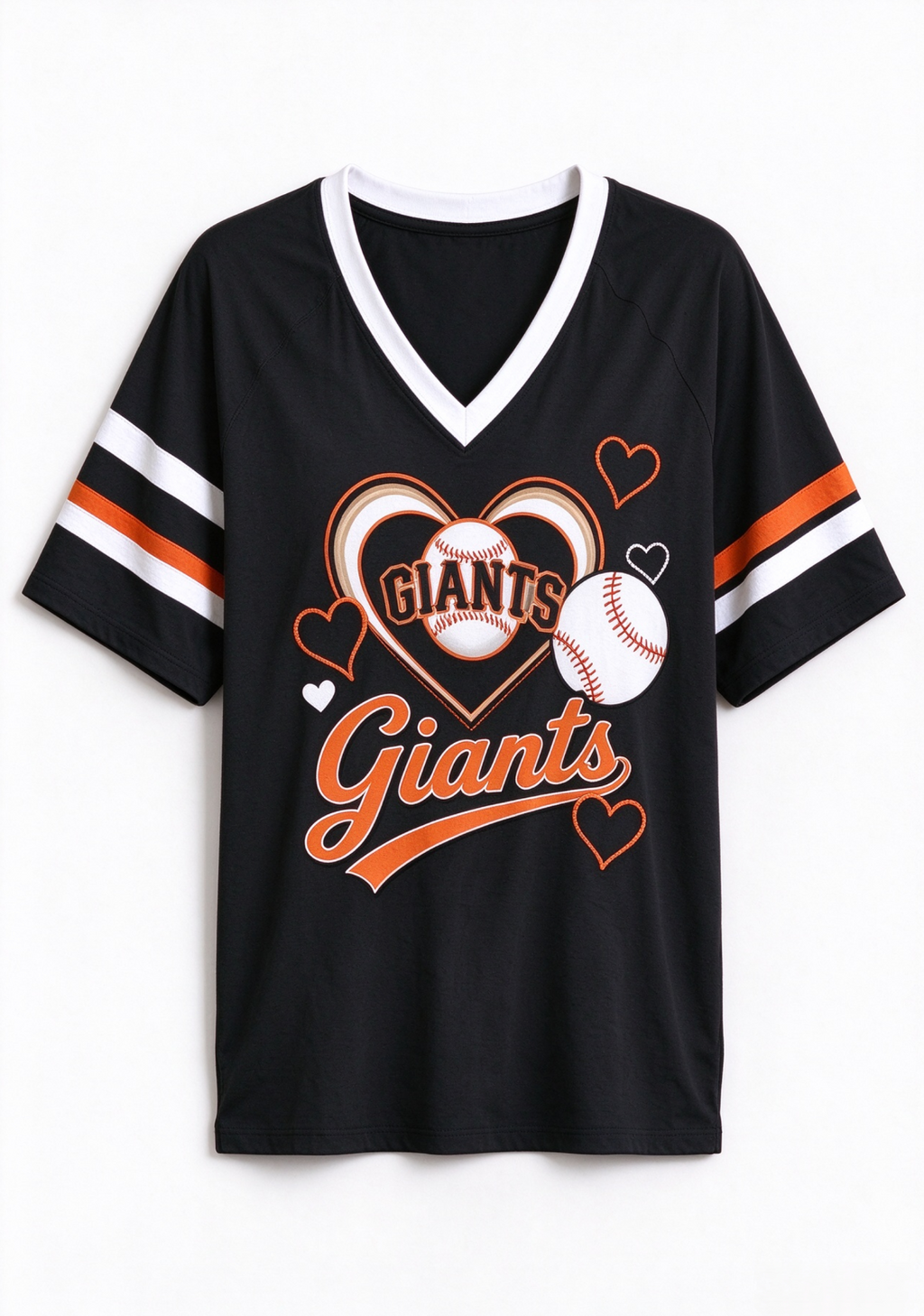Women San Francisco Giants Heart Baseball Graphic V-Neck T-Shirt