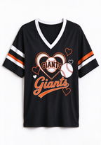 Women San Francisco Giants Heart Baseball Graphic V-Neck T-Shirt