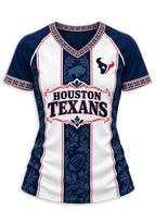 Women's Houston Texans Floral Baroque Striped V-Neck T-Shirt