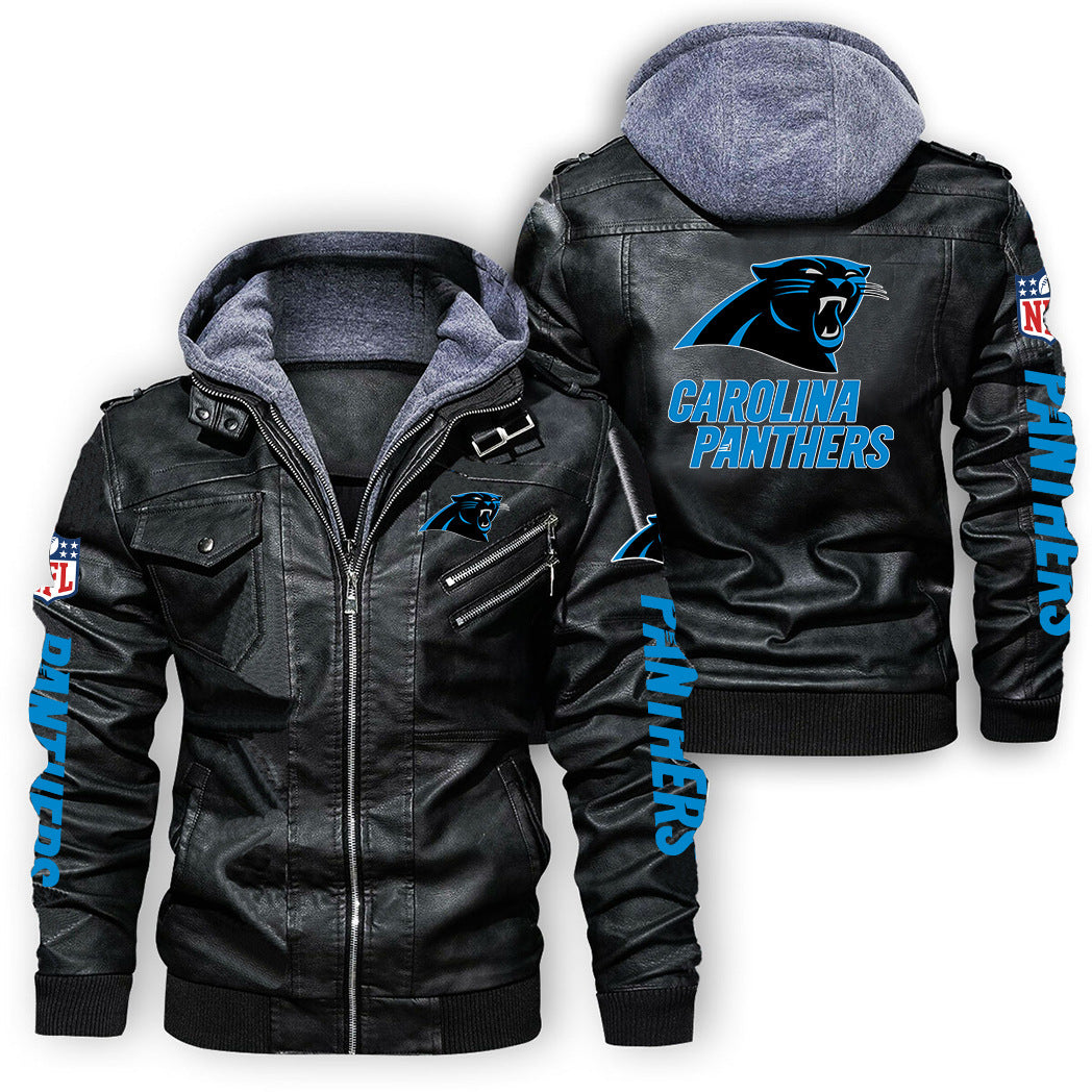 Carolina Panthers Graphic PU Leather Hooded Jacket Main image