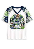 Women's Seattle Seahawks Patchwork Sleeve V-Neck Raglan T-Shirt