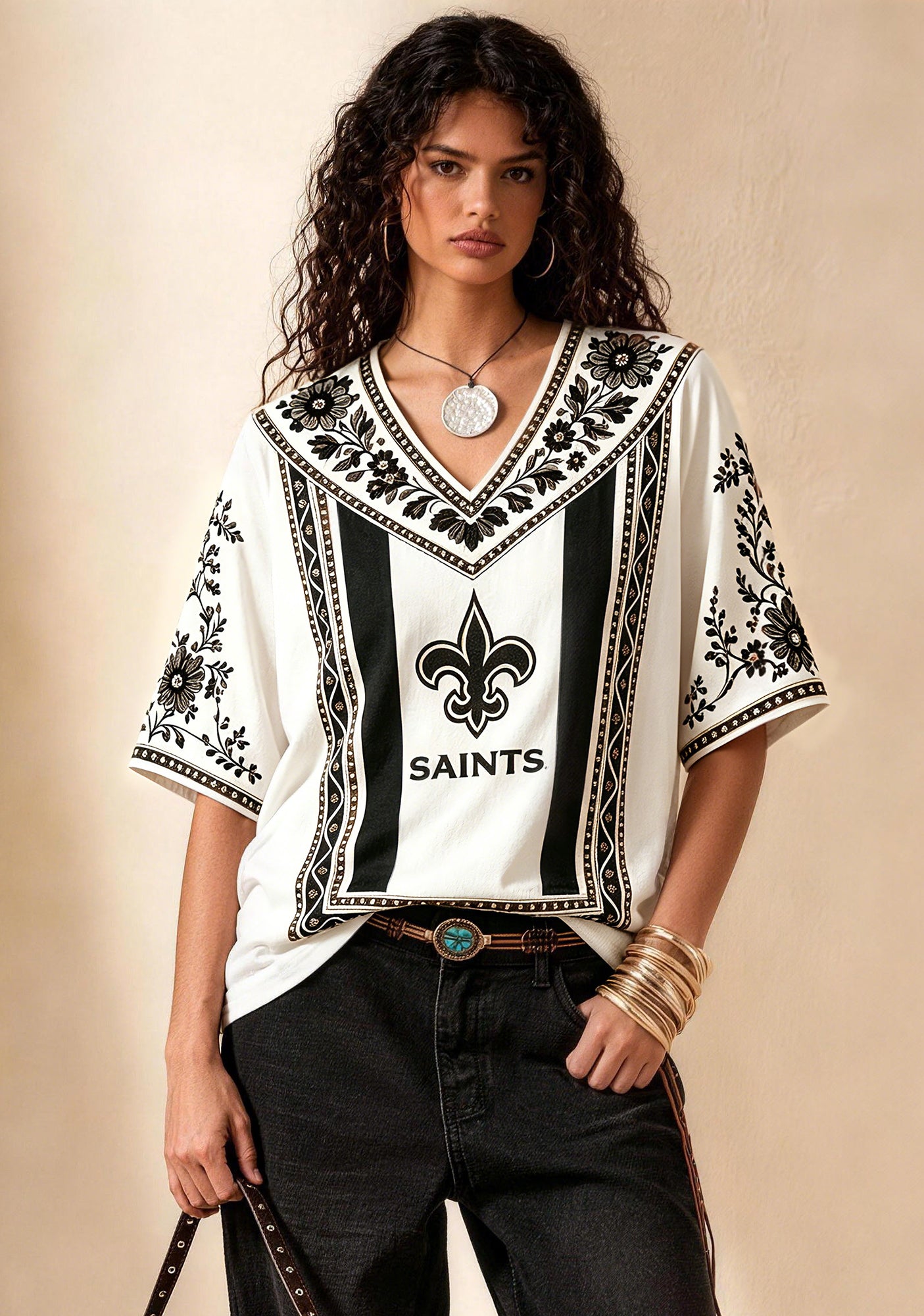 Boho Floral New Orleans Saints V-Neck Blouse Main image