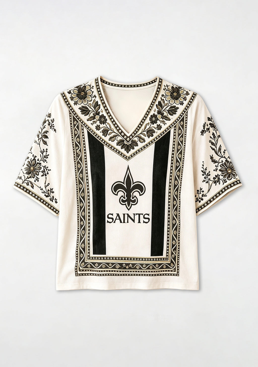 Boho Floral New Orleans Saints V-Neck Blouse