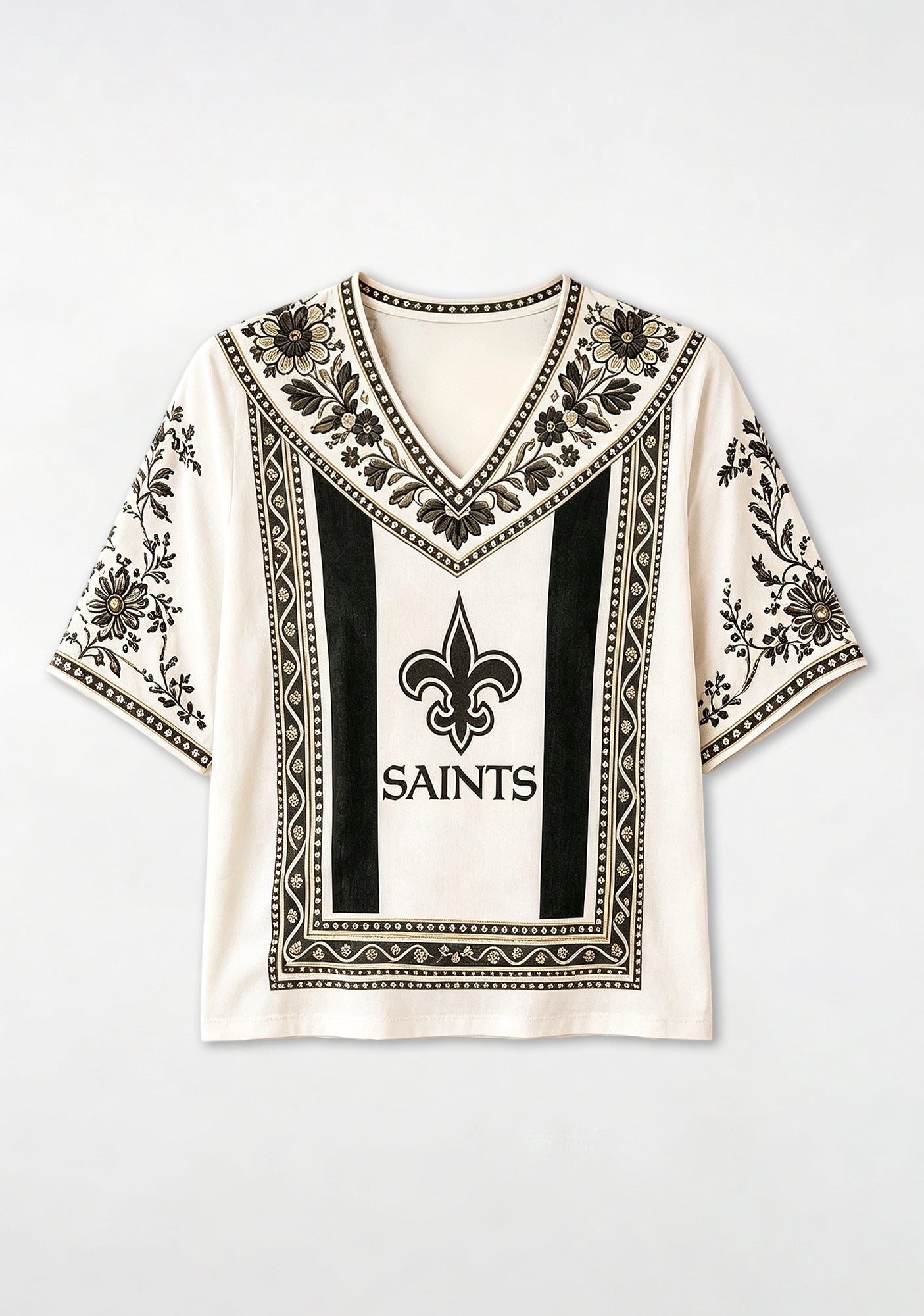 Boho Floral New Orleans Saints V-Neck Blouse