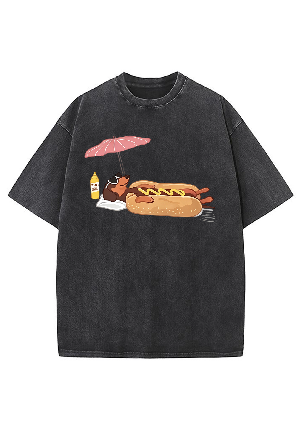 Dachshund Hot Dog Beach Washed Tee