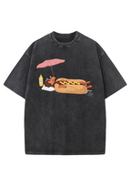 Dachshund Hot Dog Beach Washed Tee