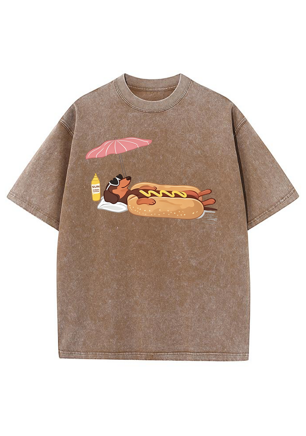 Dachshund Hot Dog Beach Washed Tee