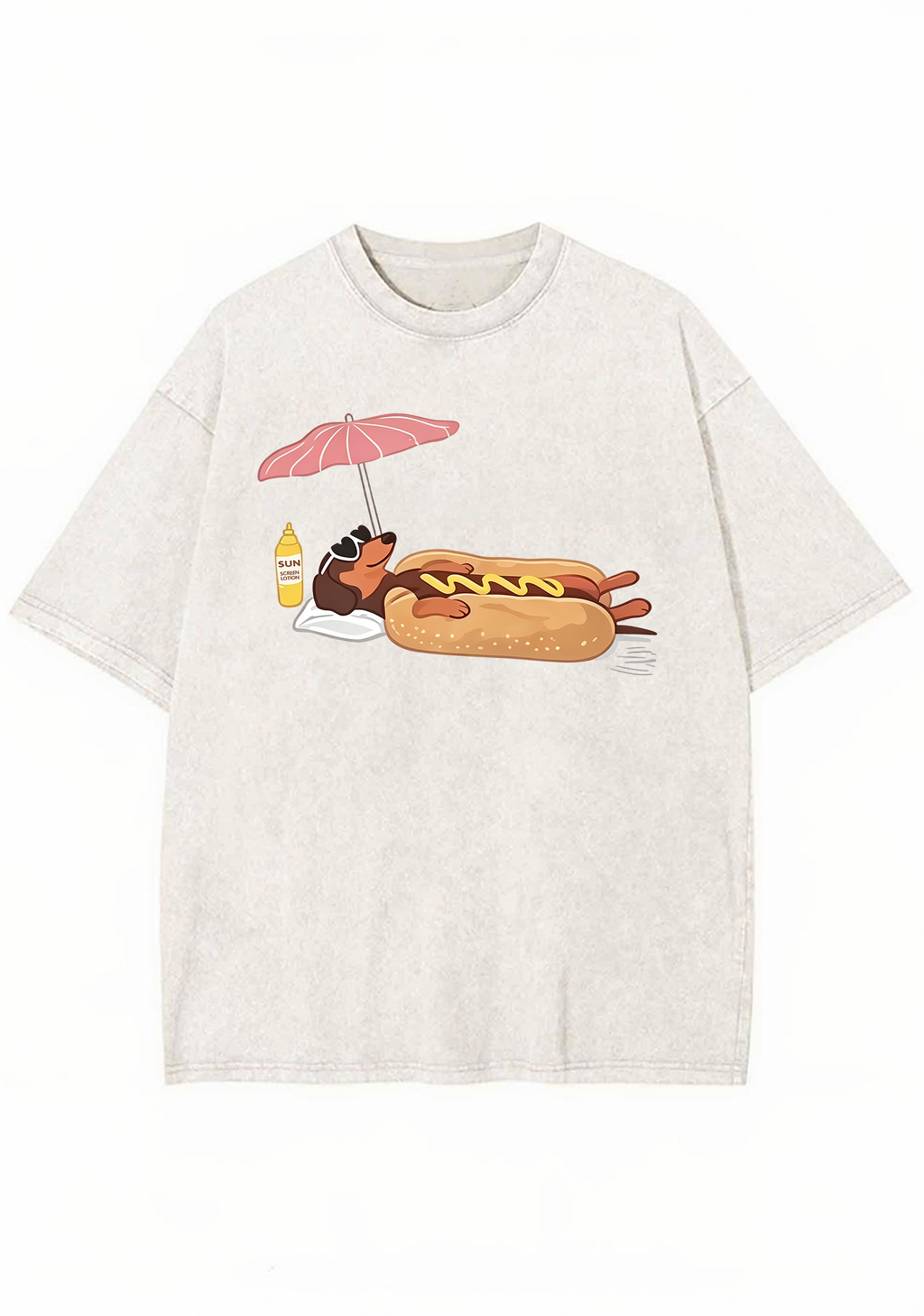 Dachshund Hot Dog Beach Washed Tee