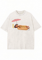 Dachshund Hot Dog Beach Washed Tee