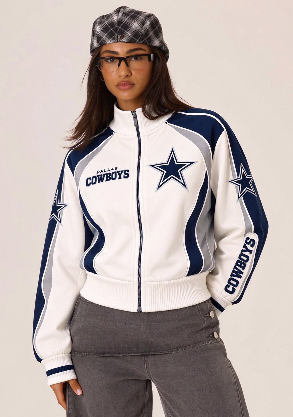Women's Dallas Cowboys Cropped Zip Up Track Jacket