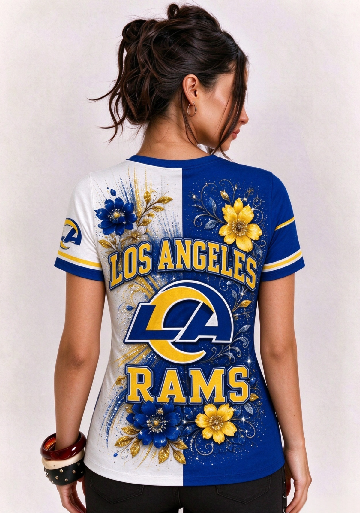 Women Los Angeles Rams Floral Henley T-Shirt