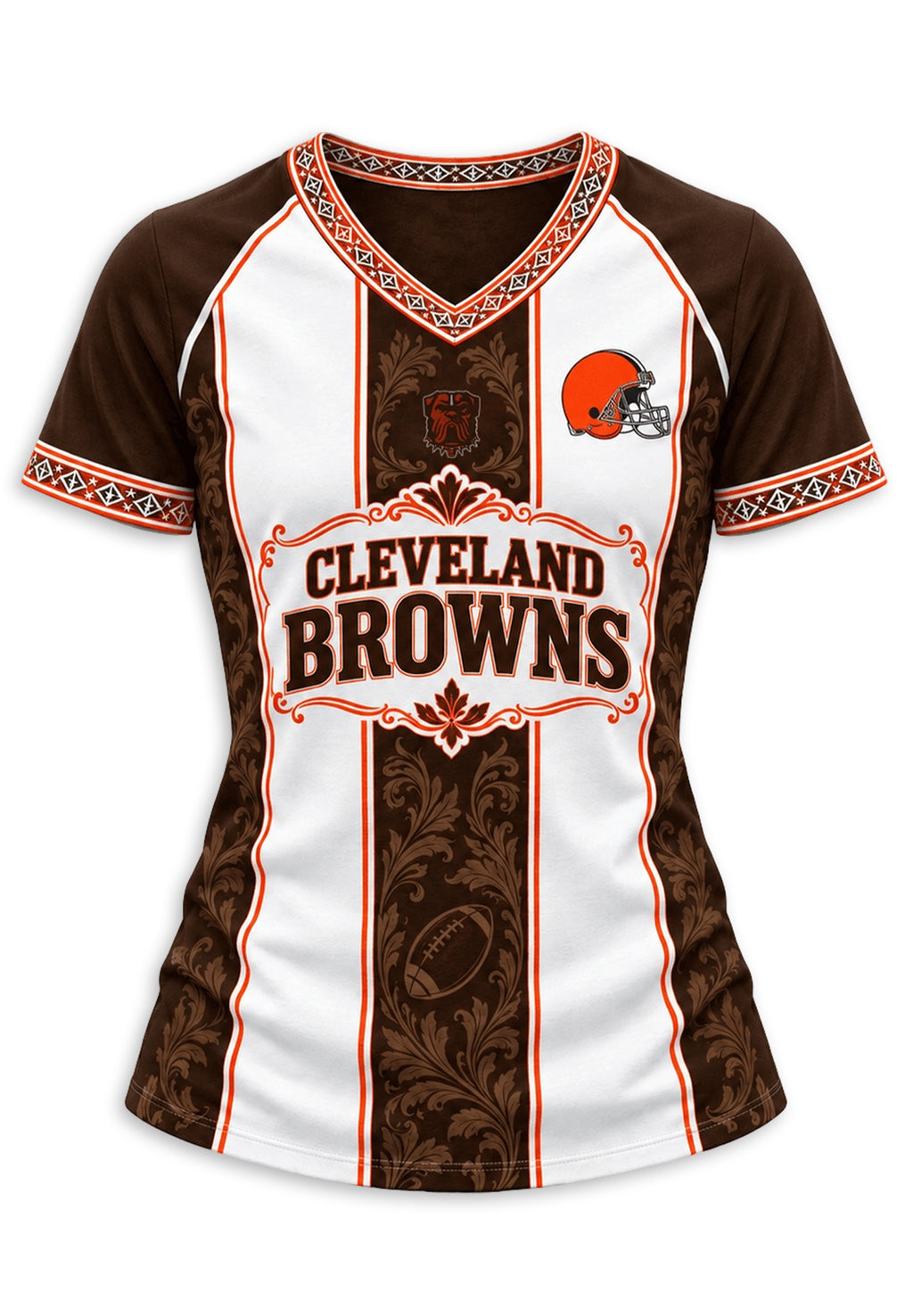 Women's Cleveland Browns Floral Baroque Striped V-Neck T-Shirt