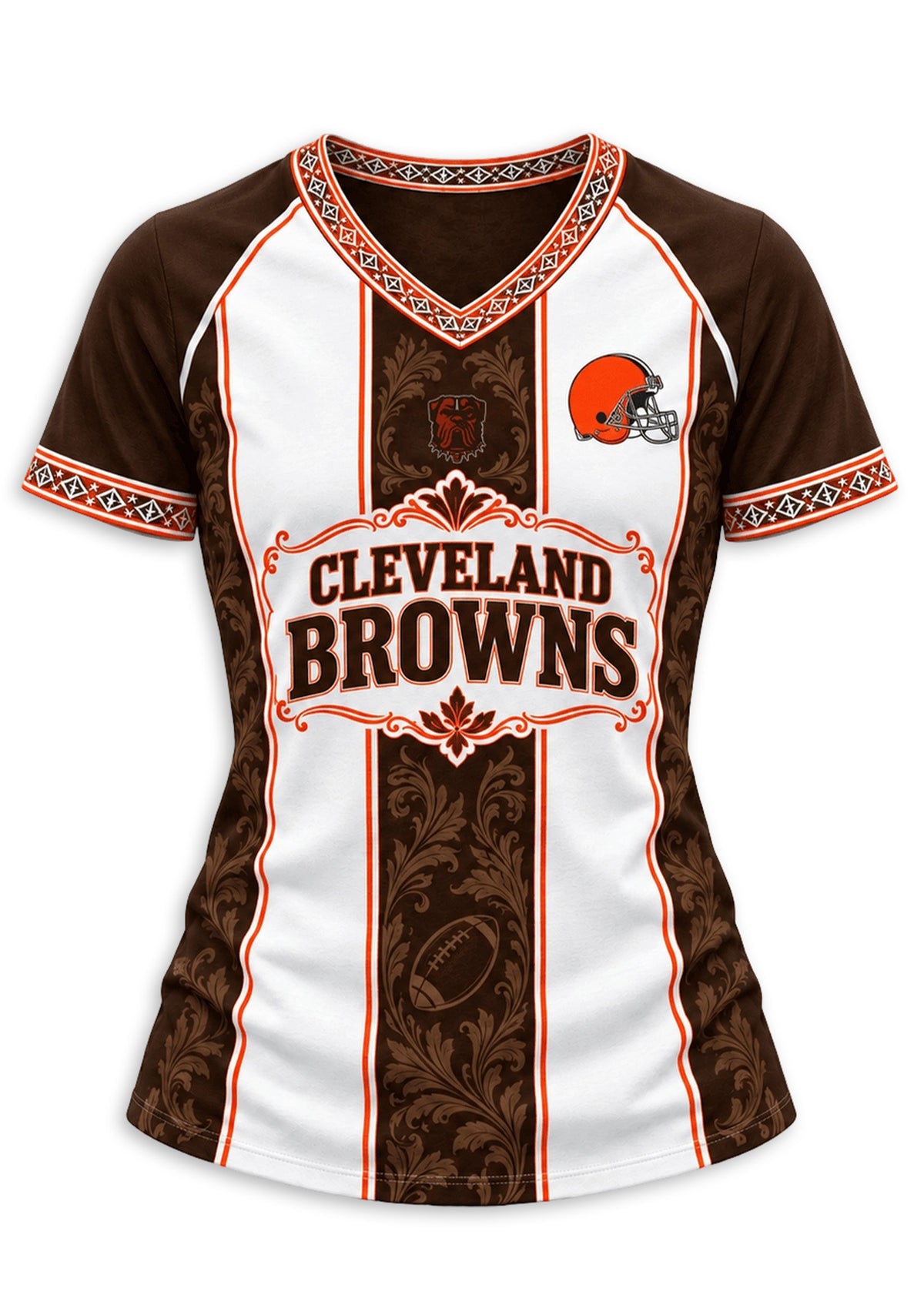Women's Cleveland Browns Floral Baroque Striped V-Neck T-Shirt