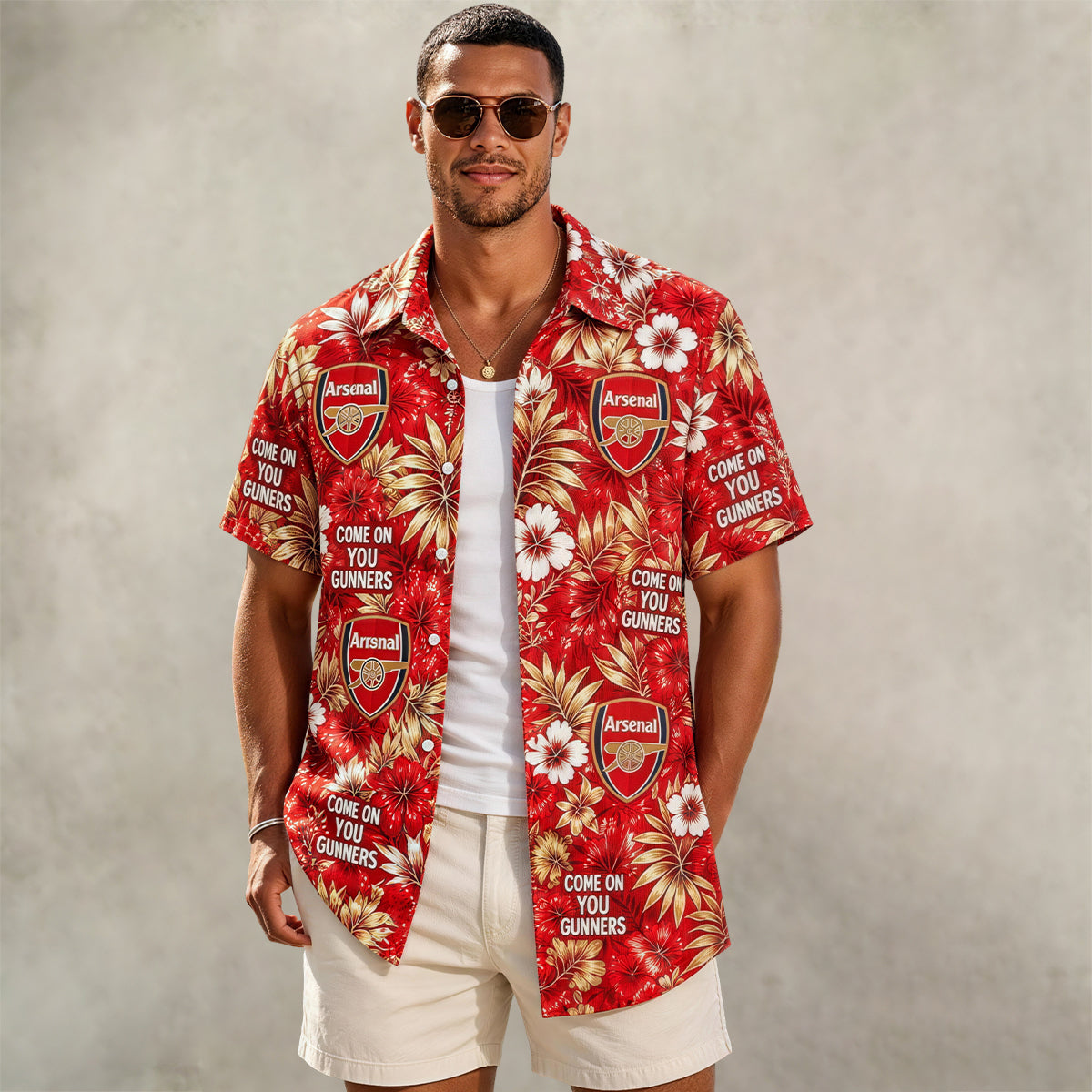Arsenal FC Red Hibiscus Tropical Hawaiian Shirt For Fan Main image