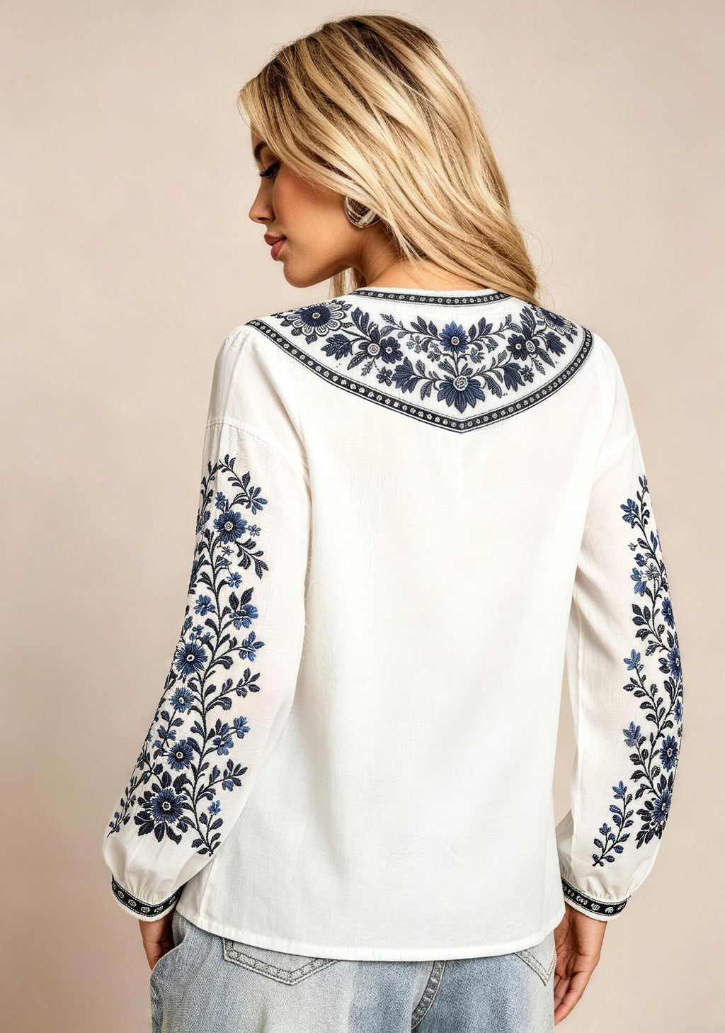 Women's Dallas Cowboys Boho Floral Printed V-Neck Long Sleeve Shirt