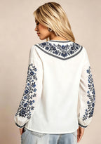 Women's Dallas Cowboys Boho Floral Printed V-Neck Long Sleeve Shirt