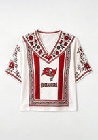 Boho Floral Tampa Bay Buccaneers V-Neck Blouse